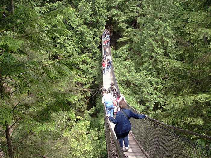 Ponte suspensa no Lynn Canyon Park | Foto por Philippe Giabbanelli via Wikimedia Commons