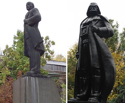 A estátua antes e depois